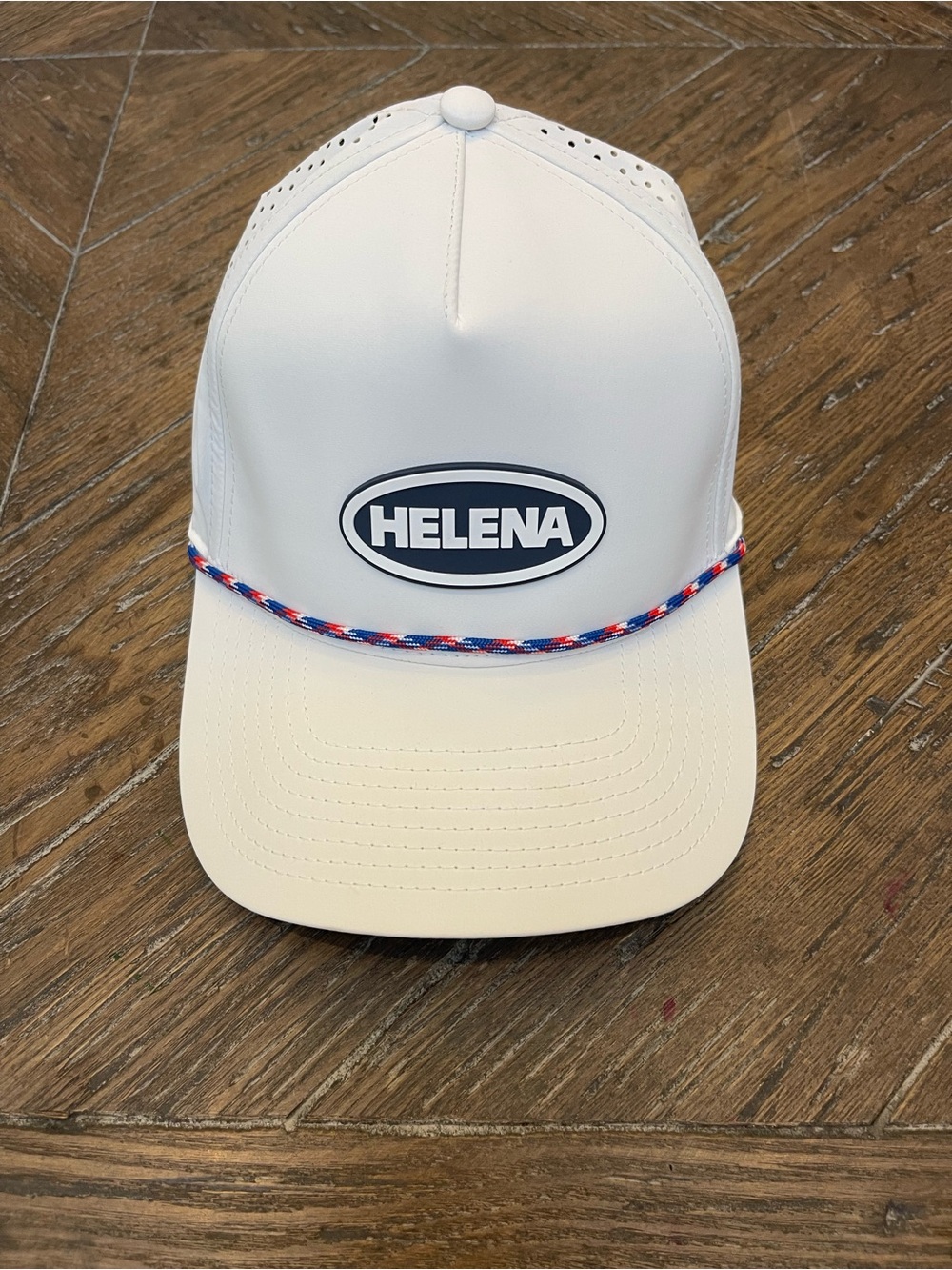 Helena White Cap with Red-Blue Rope Trim